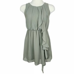 H&M Sage Green Sleeveless Chiffon Ruffle Front Dress Women's Size 4 Pleated Neck